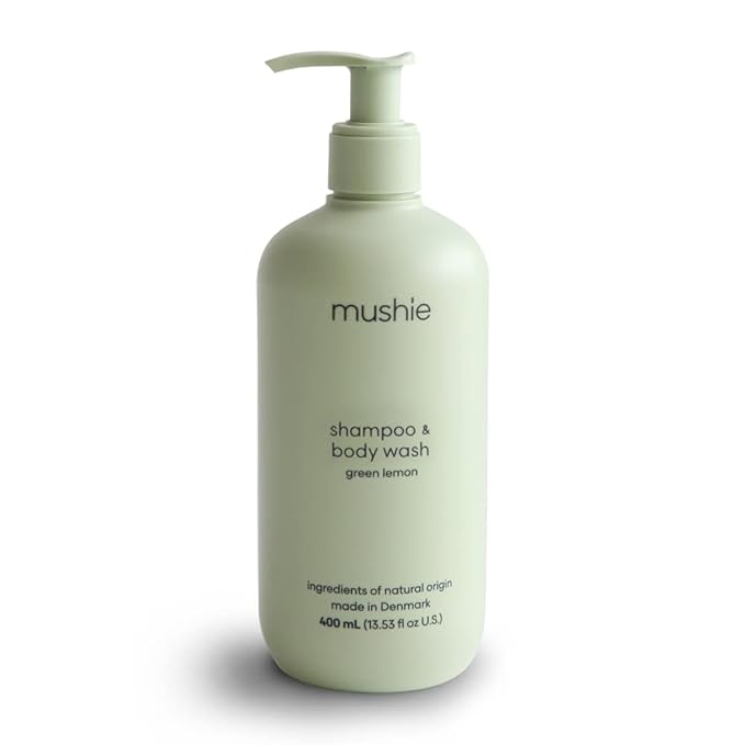 mushie Baby Shampoo & Body Wash | Gentle Formula for Delicate Skin | Certified Organic | Made in Denmark, 13.53 fl oz (Green Lemon)