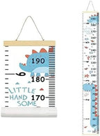 Kids Growth Chart, Wood Frame Fabric Canvas Height Measurement Ruler from Baby to Adult for Child's Room Decoration 7.9 x 79in (7.9 x 79in, Blue Dinosaur)