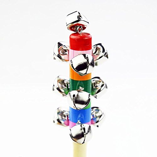 6Pcs Wooden Jingle Hand Bells,Rainbow Handle Wooden Bells Jingle Stick Shaker Rattle Baby Kids Children Musical Toys
