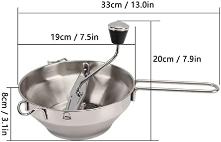 Manual Food Mill, Ergonomic Food Mill Stainless Steel Milling Handle Stainless Steel Bowl Rotary Food Mill for Tomato Sauce Applesauce Mashed Potatoes Baby Food