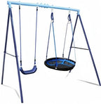 2 Seat Swing Set for Backyard - Metal A-Frame Holds 440 lbs, 1 Adjustable Saucer Swing and 1 u-Shape Swing - Suitable for Kids 3-8 Years
