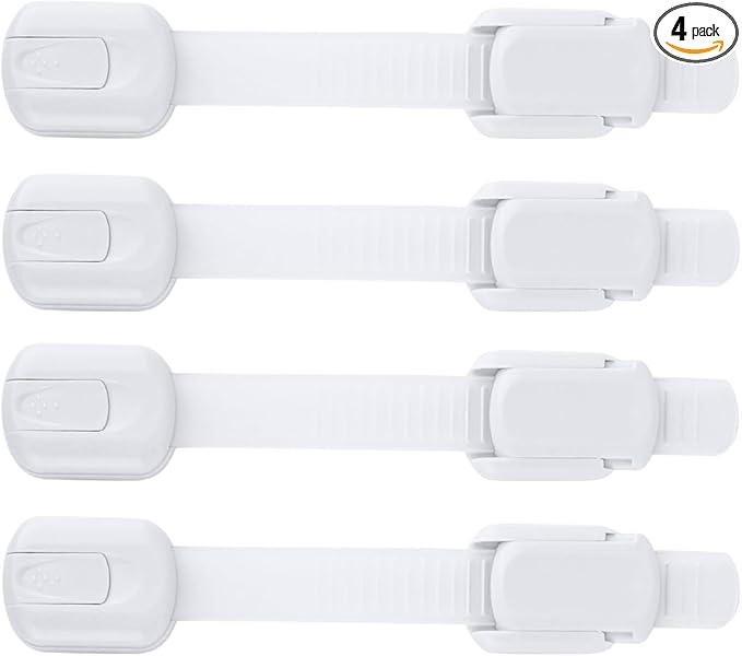 Child Safety Strap Locks (4 Pack) Baby Proof Cabinets, Drawers, Fridge, Toilet & Trash Cans – 3M Adhesive Childproof Locks – Jool Baby
