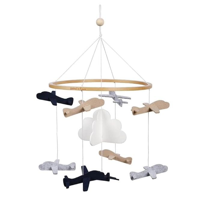 Baby Crib Mobile – Wooden Hanging Nursery Mobile for Bassinet, Baby Nursery Decor for Boys & Girls, Perfect for Shower Gift (Airplanes in The Clouds, Short Version) Sorrel + Fern