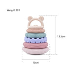 Baby Bear Teething & Stacking Toy Set - Teething Toys Silicone Teethers, Soft Baby Stacker Rings Teether, Learning Toy Gift for Boys and Girls 6+ Months (Beige)
