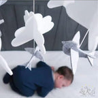 Sorrel + Fern Baby Crib Mobile - Birds in The Clouds w/Garland - Nursery Decor for Boys & Girls