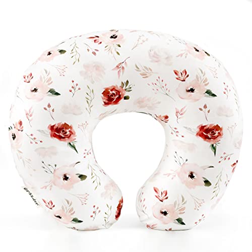 GRSSDER Nursing Pillow Cover Stretchy Minky Removable Nursing Covers for Breastfeeding Pillows, Ultra Soft Comfortable Slipcover for Boy and Girls, Pretty Watercolor Rose Flora, Orange Pink