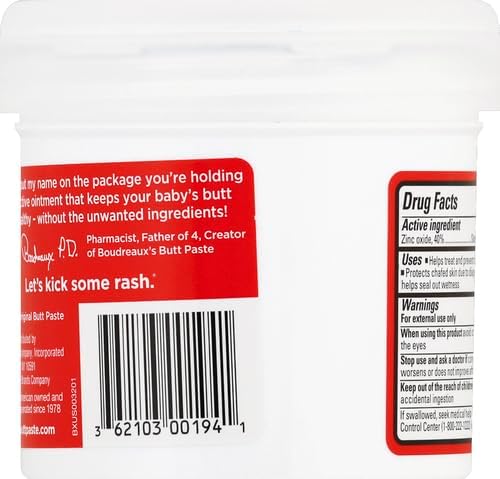 Boudreaux's Butt Paste Maximum Strength Diaper Rash Cream, Ointment for Baby, 14 oz Flip-Top Jar (Pack of 2)