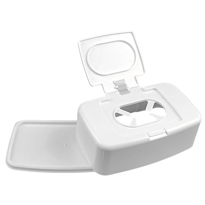 Wipes Dispenser with Dustproof Lid, Refillable Wipe Holder for Baby Nursery, Bathroom, Kitchen, and Living Room, Keeps Fresh and Clean, Single-Hand Operation, 6.69X4.13in, White