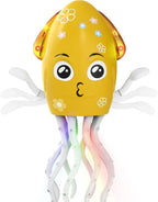 Dancing Octopus Toy Electric Crawling Baby Toy with Lights & Music Tummy Time Octopus Toy | DIY Expressions, Obstacle Avoidance | for Boys and Girls Party Gift Birthday, Christmas (Yellow)