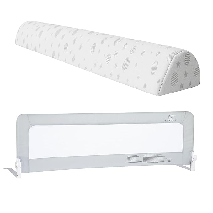 ComfyBumpy Bed Rail & Bumper Set for Toddlers – Extra-Long Rail + Foam Safety Guard | Fits Twin, Full, Queen & King Sizes | Non-Slip Protection for Comfortable Toddler Sleep | Grey