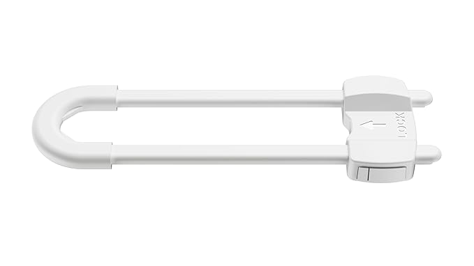 (3 pack white) 4 button Cabinet Locks, U-Shaped Proofing Drawers Safety Child Locks Adjustable, for Wardrobe,Kitchen,Bathroom,Drawer,Fridge,Cupboard Doors Knobs & Handles