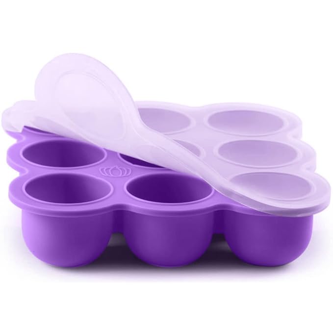 Samuelworld Baby Food Storage Container, 12 Portions x 2.5oz - BPA Free Silicone Freezer Tray with Clip-On Lid for Breast Milk Storage, Homemade Baby Food, Vegetable & Fruit Purees - Purple