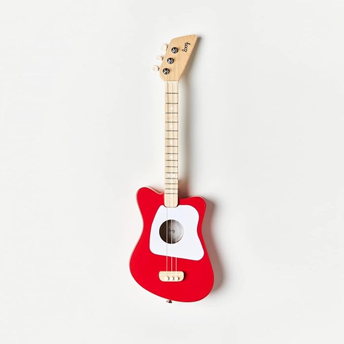 Loog Mini Acoustic kids Guitar for Beginners 3-strings Ages 3+ Learning app and lessons included Red
