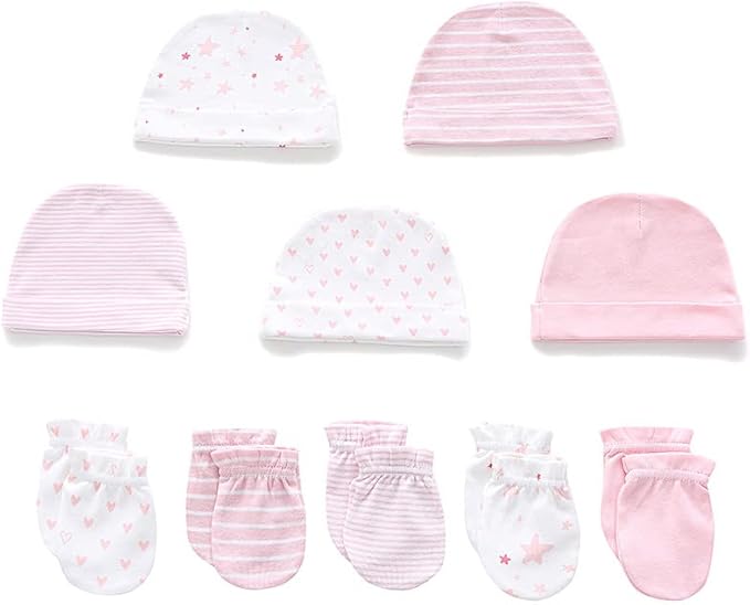 Newborn Baby Boy Girl Caps Mittens Socks Set Cotton Baby Essentials Accessories (Hats+Gloves+Socks)