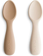 mushie Silicone Toddler Starter Spoons | 2 Pack (Natural/Shifting Sand)