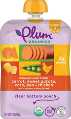 Plum Organics Stage 3 Organic Baby Food - Carrot, Sweet Potato, Corn, Pea, and Chicken - 4 oz Pouch - Organic Baby Food Pouch (Pack of 2)