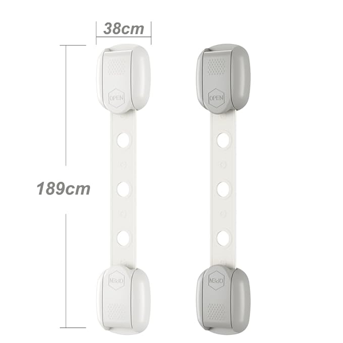 Child Safety Strap Locks (3 Pack) Baby Locks for Cabinets and Drawers, Toilet, Fridge & More. Adhesive Pads. Easy Installation, No Drilling Required, White/Gray (Gray, 3 pcs (Pack of 1))