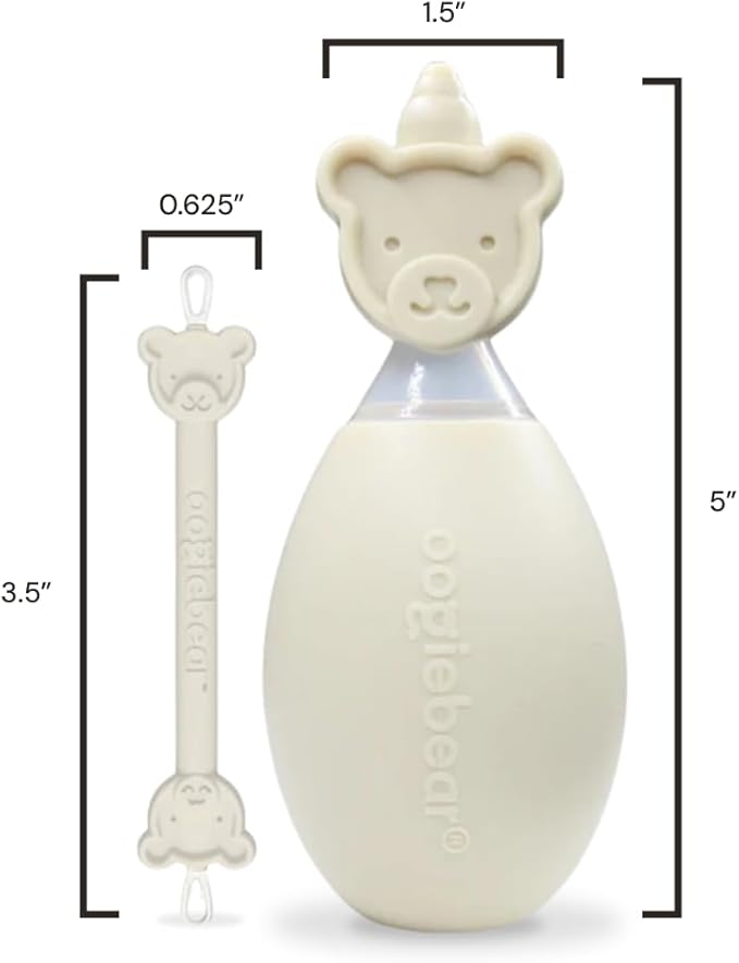 oogiebear BearPair Silicone Bulb Baby Nasal Aspirator and Ear & Nose Syringe, Safely Sucks Snot and Removes Mucus, Cleanable and Reusable, Grey