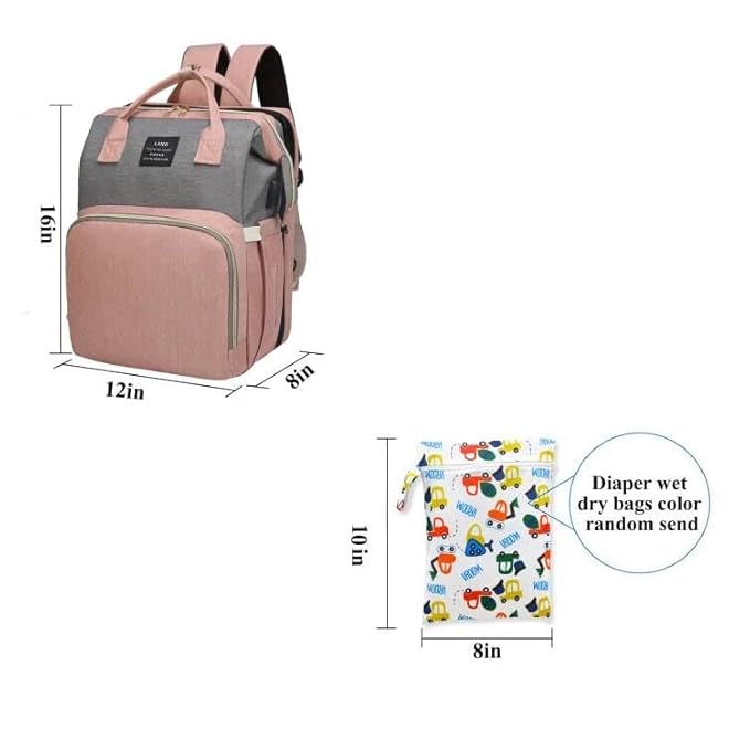 Diaper Bag with Changing Station,Diaper Bag Backpack，7 in 1 Travel Baby Diaper Bag,Mommy Bag With USB Charging Port (Pink-Grey)