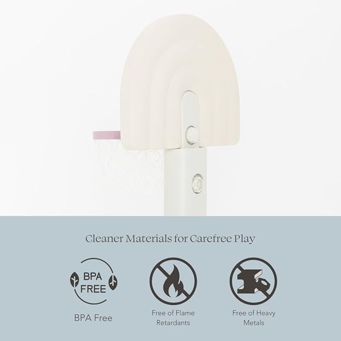 PLAYSMOL Basketball Hoop for Toddlers & Kids, Rainbow Backboard with Blue Rim, Indoor Outdoor Mini Basketball Hoop, Adjustable Height, Colorblock Plush Ball Included, Ages 18m+