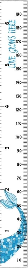 Kids Growth Chart, Wood Frame Fabric Canvas Height Measurement Ruler from Baby to Adult for Child's Room Decoration 7.9 x 79in (7.9 x 79in, Blue Mermaid)