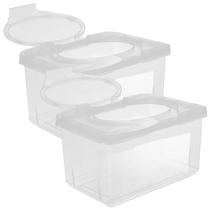 VICASKY 2pcs Baby & Adult Wipes Dispenser Holder - Non-Slip Refillable Tissue Box Case Container with Sealing Lid, Keeps Wipes Dry & Fresh, Bathroom Organizer - 7.67" x 4.92" x 4.33