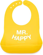 Baby Bib for Eating by Bella Tunno, Waterproof Silicone Bib with Large Food Catcher, Adjustable Fit for Babies 4-12 months & Toddlers 1-3 Years, Boys & Girls, Mr Happy