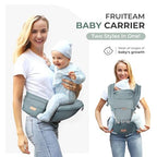 FRUITEAM 6-in-1 Baby Carrier with Waist Stool/Hip Seat for Breastfeeding, One Size Fits All - Adapt to Newborn, Infant & Toddler (Blue)