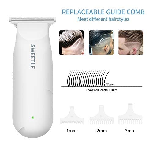 SweetLF Hair Clippers, Silent Cordless Hair Trimmer, Mini Hair Cutting Kit with 3 Guide Combs, USB Rechargeable, Portable, White
