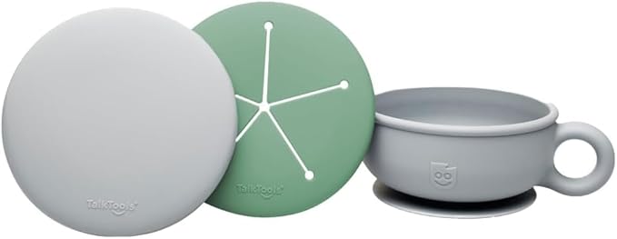 TalkTools Itsy Bowl with Locking Lid - Platinum grade silicone with Volume Lines, Curved Walls for Easy Scooping - for Babies, Toddlers, Children, and Elderly - Snack Cup Lid Accessory (Sage)