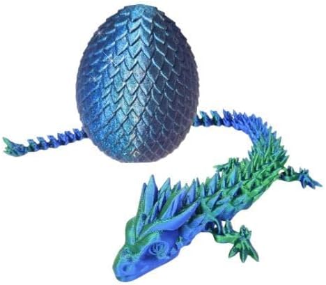Articulated Dragon With Egg - 20" - Blue/Green With Blue Egg - 3D Printed Dragon With Egg - Fidget Dragon Egg & 3D Dragon - Toy Dragon Eggs With Figures - Fidget Toys