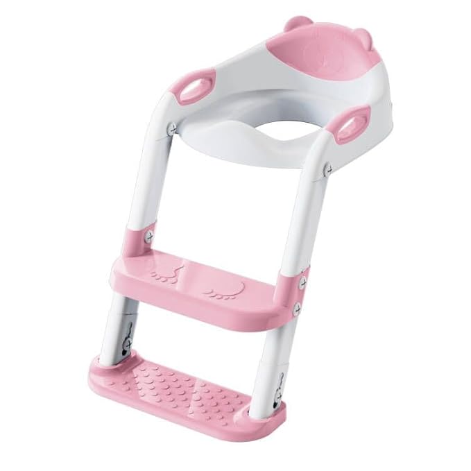Toilet Potty Training Seat with Step Stool Ladder, SKYROKU Toddler Potty Seat for Kids and Toddler Boys Girls, Splash Guard and Safety Handles(Hot Pink)
