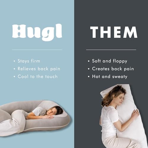 Plufl Hugl Cooling Body Pillow for Adults Made with Memory Foam | U Shaped Maternity Pillows Great for Side Sleepers & Pregnant Women | Washable Cover | White