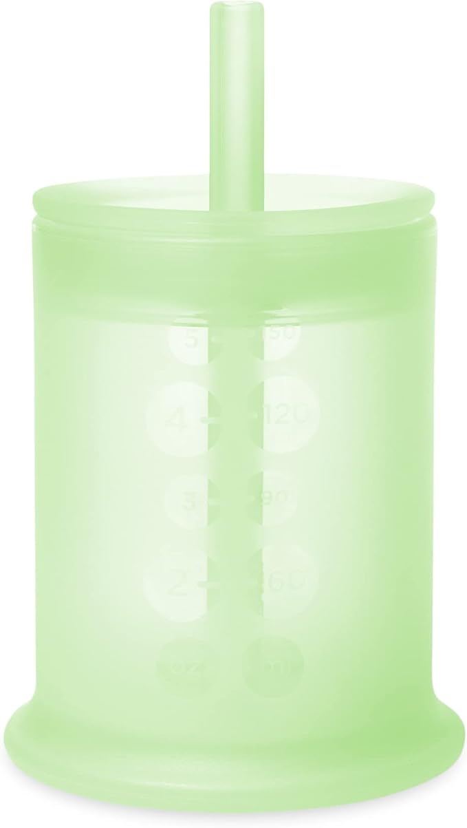 Olababy Silicone Training Cup with Straw Lid | Babies Water Drinking Cup | 6+ Mo Infant To 12-18 Months Toddler | Sippy Cup For Kids & Smoothie Cup | Baby Led Weaning (Kiwi, 5 oz)
