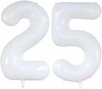 GOER Number 25 Balloons for 25th Birthday Party Decorations,42 Inch Jumbo Foil Helium 52 Balloons for 52nd Birthday Party Decoration (White)