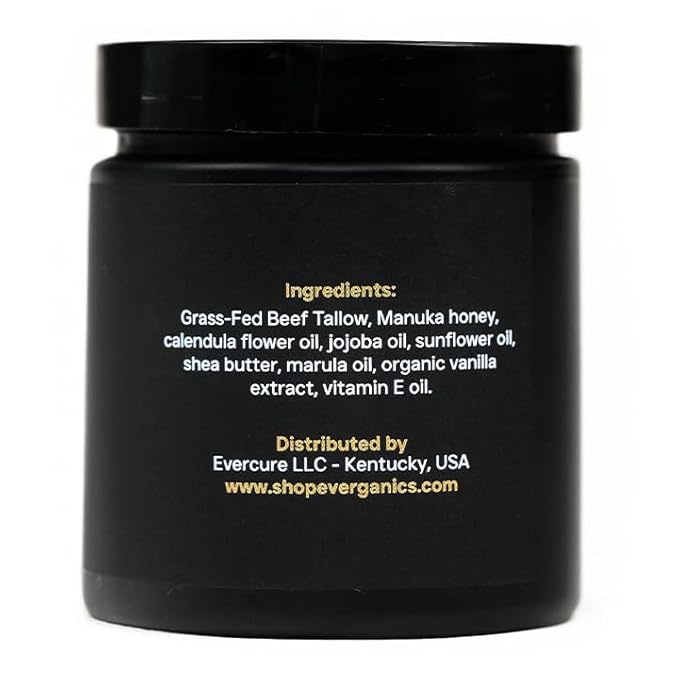 Organic Whipped Beef Tallow Balm - Unscented Grass Fed Tallow Moisturizer for Face, Body & Lips - Cream with Manuka Honey, Shea Butter & 9 Nourishing Ingredients - Made in USA - 4oz