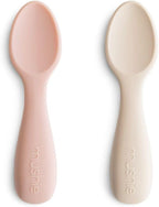 mushie Silicone Toddler Starter Spoons | 2 Pack (Blush/Shifting Sand)