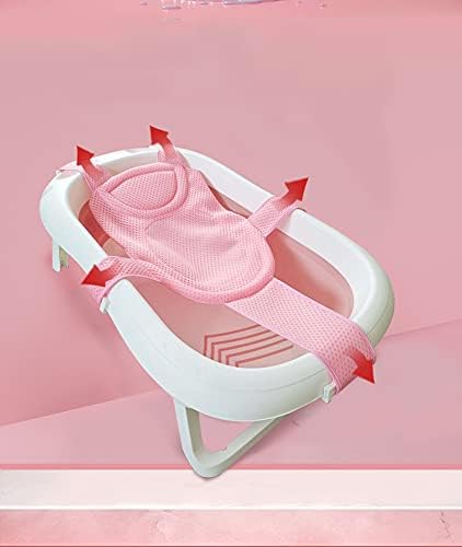 Breathable Mesh Newborn Baby Bath Mat Floating Foam Baby Tub Pillow Adjustable Non-Slip Bath Seat Pad Bath Cushion for Bathtub for 0-18 Months (Style 2-Blue(mesh)) (Pink)