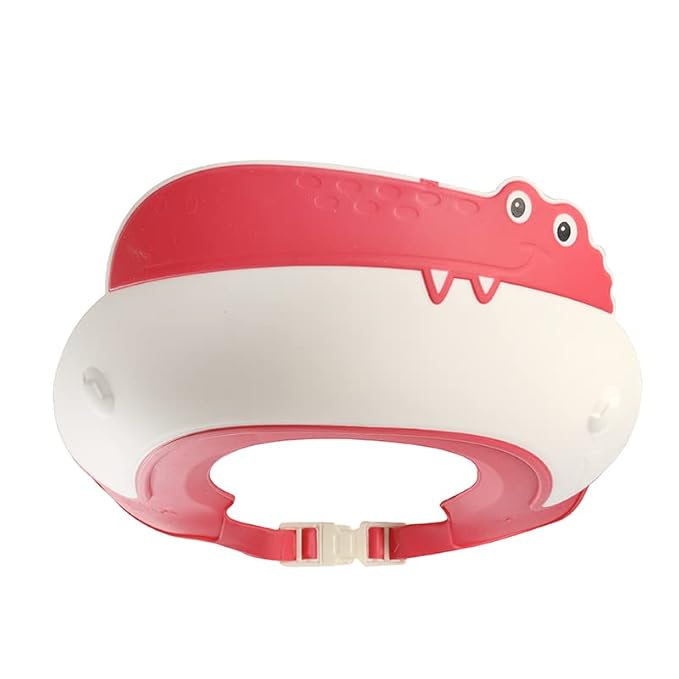 Baby Shower Cap Shield, Shower Cap for Kids, Visor Hat for Eye and Ear Protection for 0-9 Years Old Children,Cute Dinosaur/Crocodile/Hippo shape Makes the Baby Bath More Fun (Crocodile, Red)