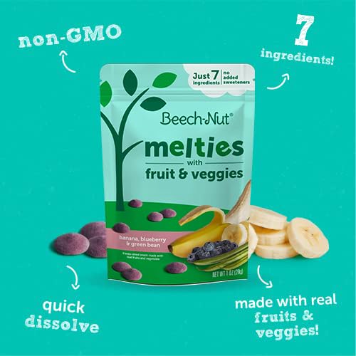 Beech-Nut Melties Baby & Toddler Snack Melts, Banana Blueberry Green Bean, 1 oz (7 Pack)