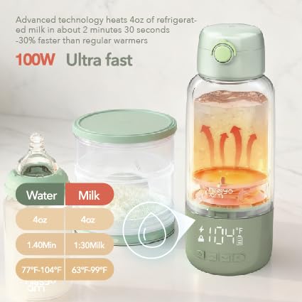 Portable Bottle Warmer for Travel, 17OZ Baby Bottle Warmer On The Go with 100W Fast Heating, Super Fast Charging (Full in 1.5H), Accurate Temp Control, Travel Portable Milk Warmer for BabyMilk