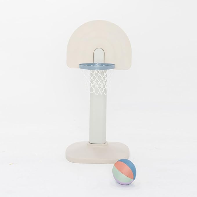 PLAYSMOL Basketball Hoop for Toddlers & Kids, Rainbow Backboard with Blue Rim, Indoor Outdoor Mini Basketball Hoop, Adjustable Height, Colorblock Plush Ball Included, Ages 18m+