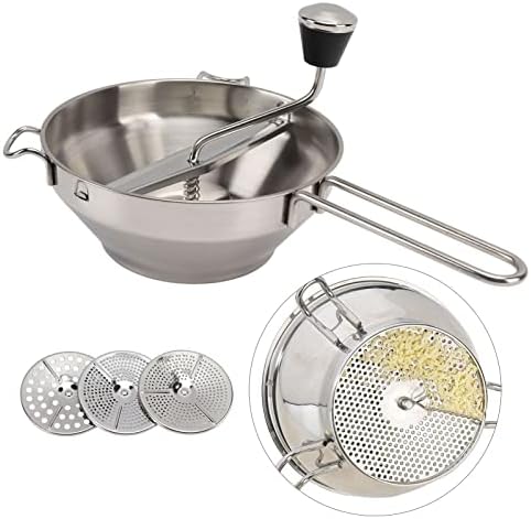 Manual Food Mill, Ergonomic Food Mill Stainless Steel Milling Handle Stainless Steel Bowl Rotary Food Mill for Tomato Sauce Applesauce Mashed Potatoes Baby Food