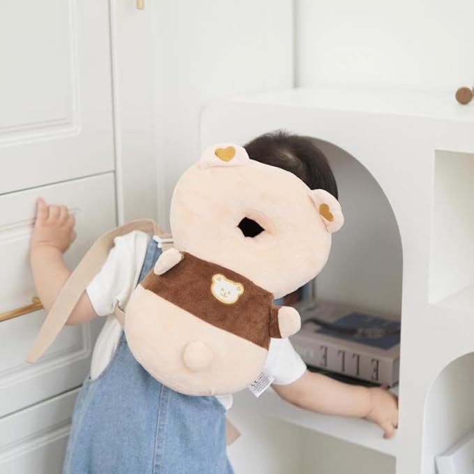 Baby Walker Head Protector Backpack Wear,Toddler Adjustable Baby Head Protection Backpack for Safety Baby Learning Walking Crawling (Brown Bear)