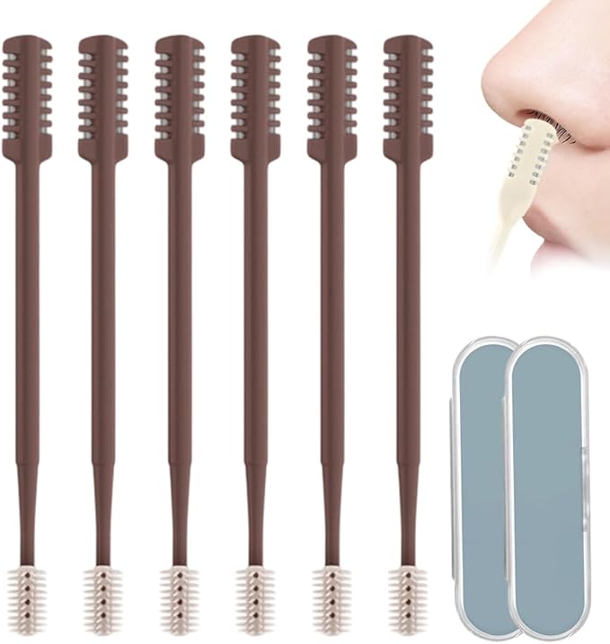 Nasal Hair Cutter, 2025 Upgraded 2 in 1 Nasal Hair Trimmer for Women Men, Manual 360° Rotating Nose Hair Remover Tool with Ear Digger Travel Essentials (Coffee, 6 Pcs)