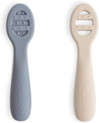 mushie Silicone First Feeding Baby Spoons | 2 Pack (Tradewinds/Shifting Sand)