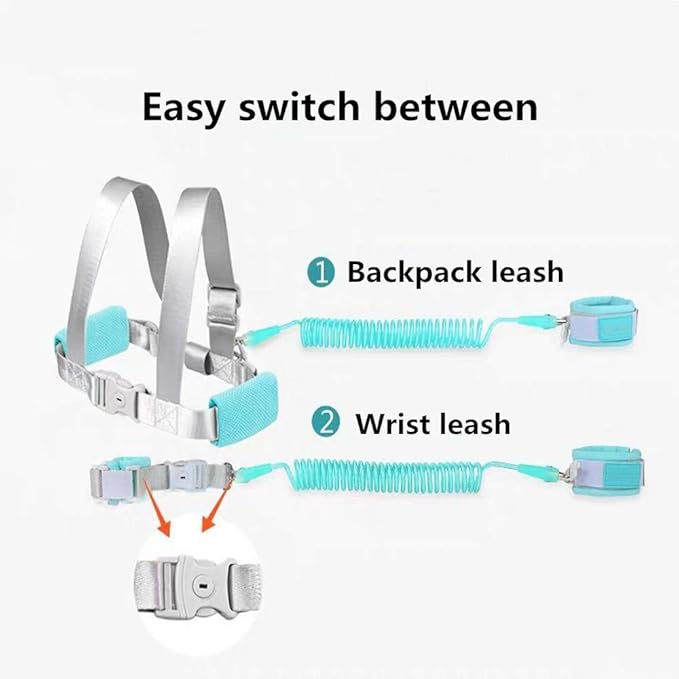 2 in 1 Baby Leash Anti Lost Wrist Link for Toddlers Toddler Harness,Baby Leash,Leash for Toddlers,Wrist Leashes（Green 2.5M)