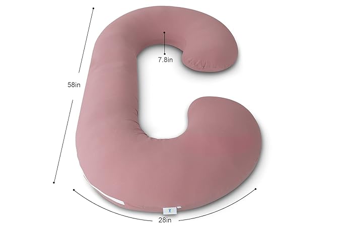 INSEN Cooling Pregnancy Pillow, Maternity Pillow with Soft Cotton Cover, C Shaped for Pregnant Sleeping (Cooling Cotton-Pink)