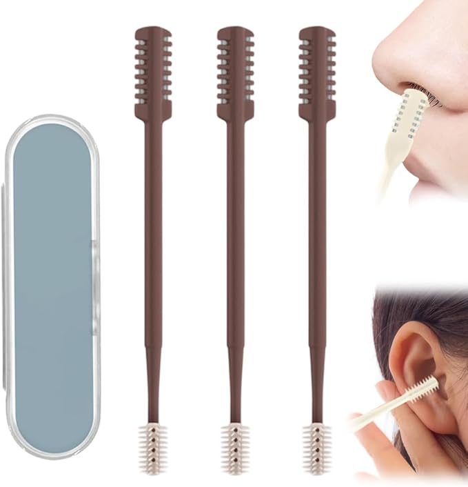 Nasal Hair Cutter, 2025 Upgraded 2 in 1 Nasal Hair Trimmer for Women Men, Manual 360° Rotating Nose Hair Remover Tool with Ear Digger Travel Essentials (Coffee, 3 Pcs)