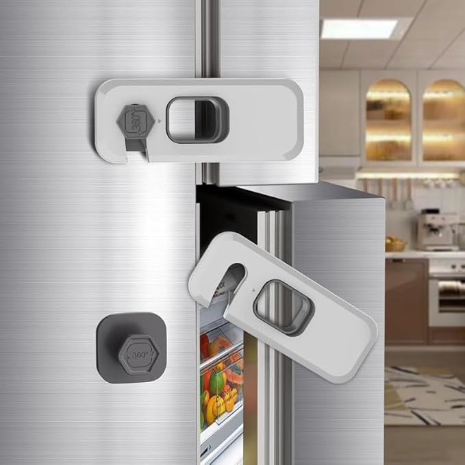 2x Child Kid Lock Fridge, Freezer, Cabinet Catch Baby Safety Lock Door Safe (Grey)